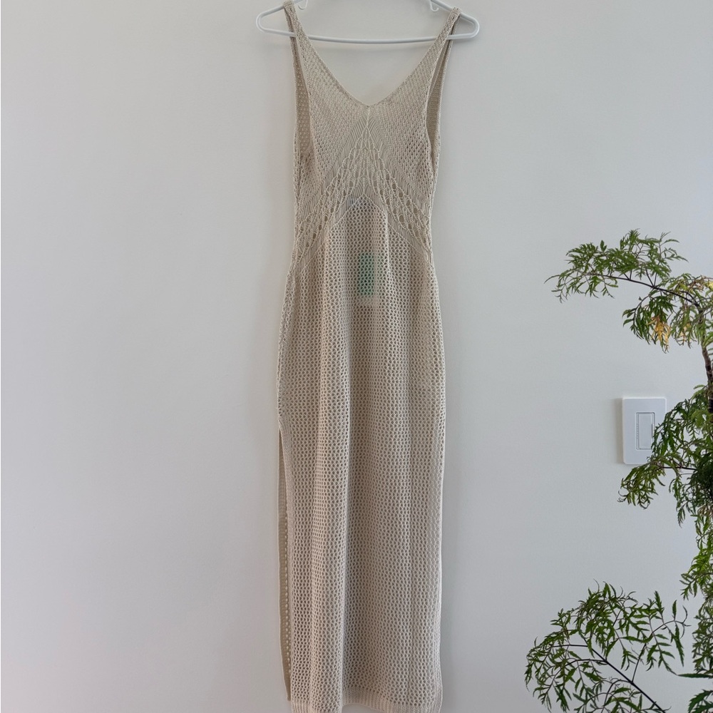 Crochet Maxi Cover-Up Dress in Beige
